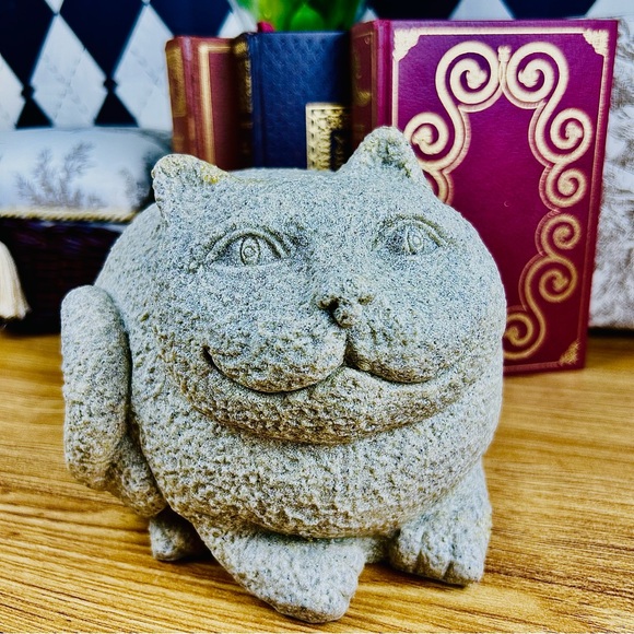 Vintage Large Fat Cat Sculpture Stone-Textured Folk Art Figurine Whimsical - Picture 8 of 15